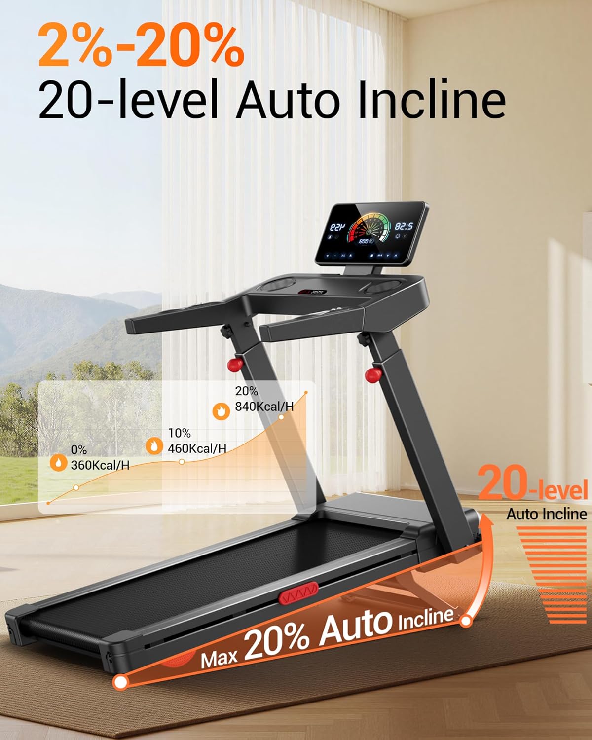 Home Fitness Treadmill 20-Level Incline 400 LBS Capacity - Image 2