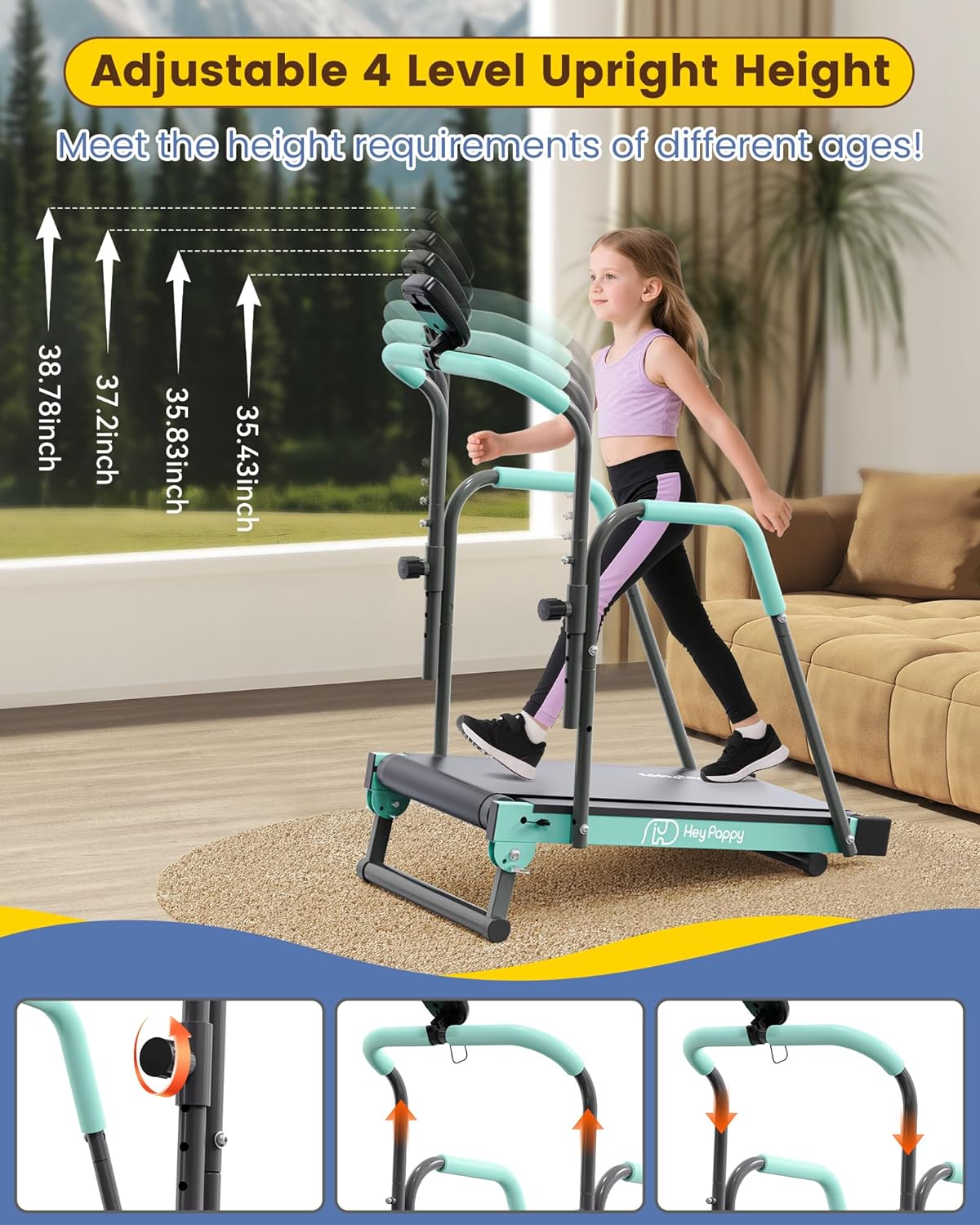 Kids Treadmill Manual Adjustable Incline Workout Equipment - Image 3