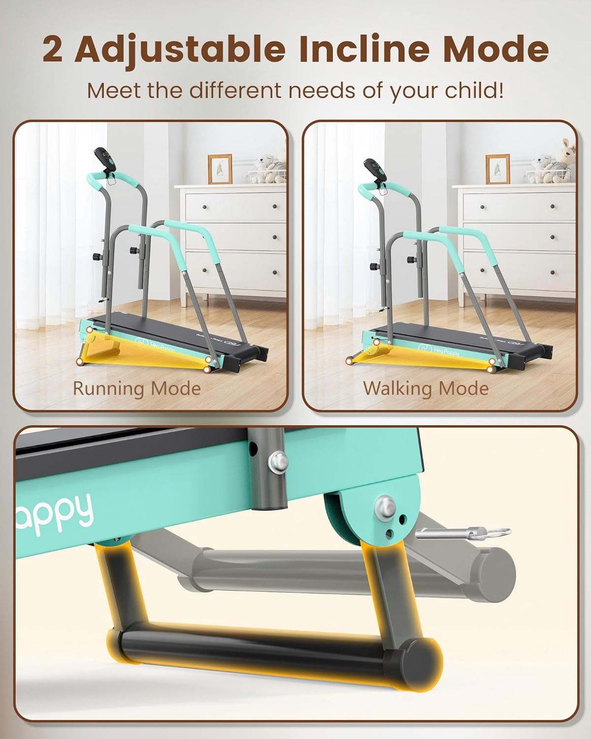 Kids Treadmill Manual Adjustable Incline Workout Equipment - Image 4